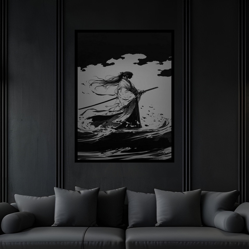 تابلو بکلیت طرح دکوری جنگجوی سامورایی مدل B-bu6173 فریم مشکی