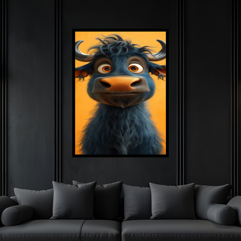 تابلو بکلیت طرح کودک فانتزی دکوری حیوانات گاو مدل B-bu6715 فریم مشکی