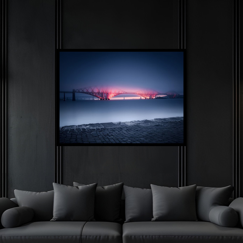 تابلو بکلیت طرح منظره شهری پل و دریا و روخانه مدل B-bu6657 فریم مشکی