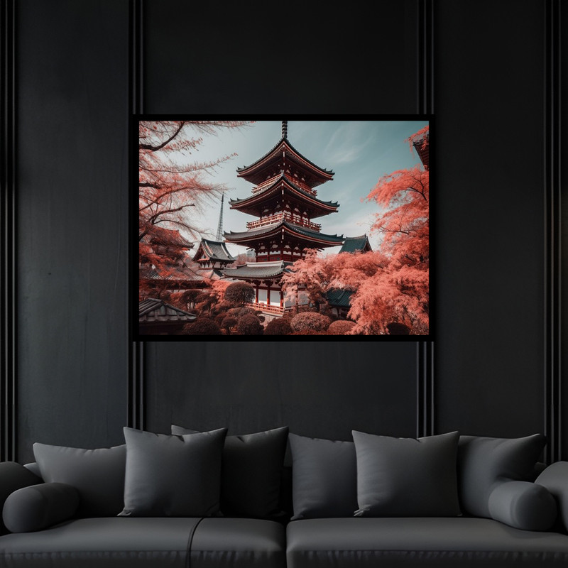 تابلو بکلیت طرح دکوری بنای تاریخی باستانی چین ژاپن مدل B-bu6695 فریم مشکی