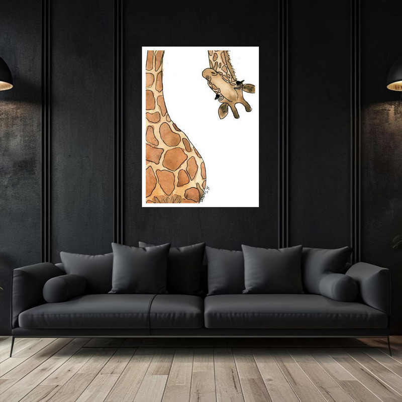 تابلو بکلیت طرح دکوری فانتزی زرافه کودک و کودکان مدل W-bu5476 فریم سفید