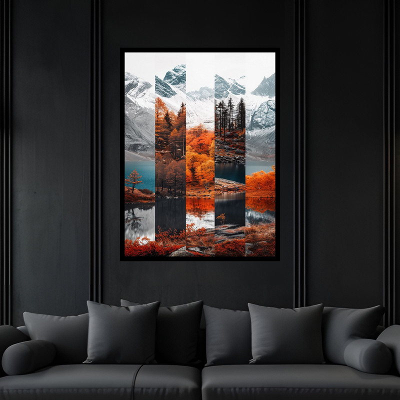 تابلو بکلیت طرح مدرن منظره طبیعت هنری فصل زمستان برفی مدل B-bu6808 فریم مشکی