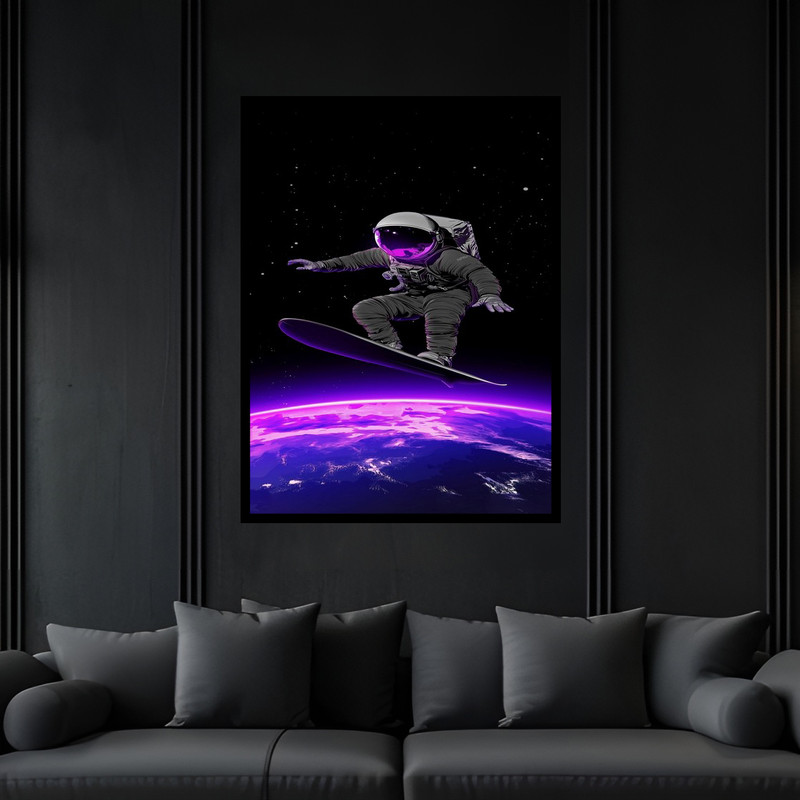 تابلو بکلیت طرح دکوری مدرن فانتزی فضا و کهکشان فضانورد مدل B-bu6305 فریم مشکی