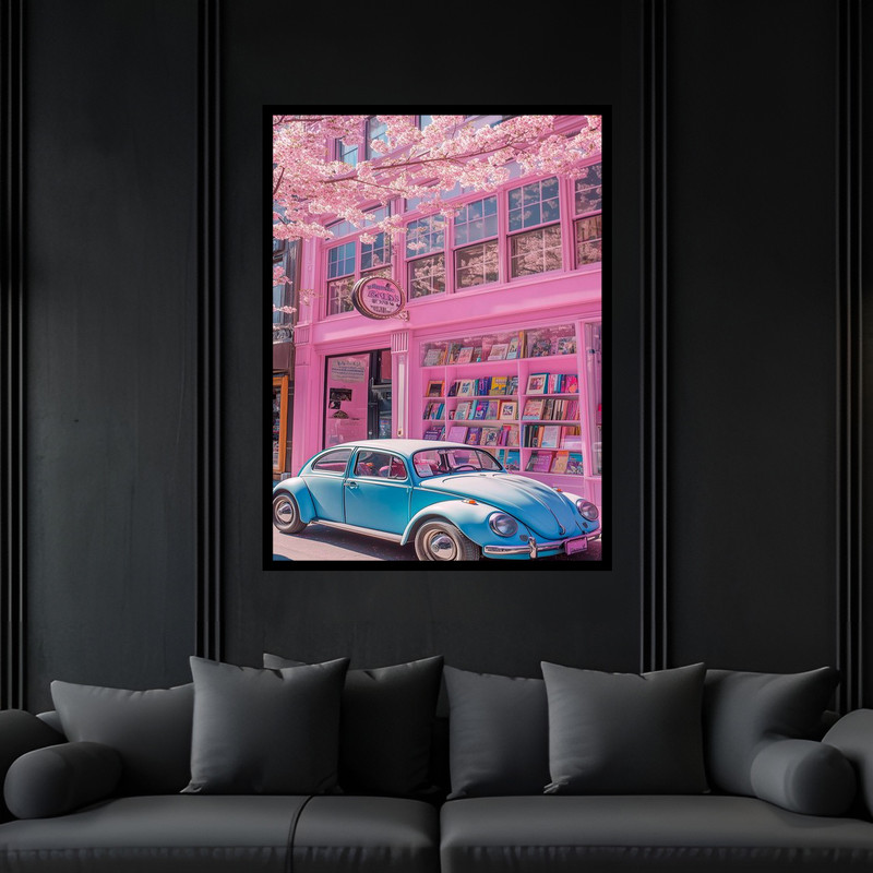 تابلو بکلیت طرح نوستالژی و کلاسیک خودرو و ماشین قدیمی فلوکس مدل B-bu6254 فریم مشکی