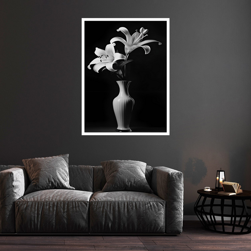 تابلو بکلیت طرح هنری مدرن دکوراتیو گل و گلدان مدل W-bu5812 فریم سفید