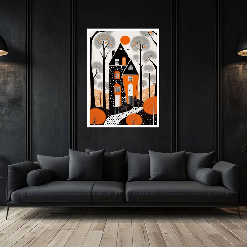 تابلو بکلیت طرح دکوراتیو هنری فانتزی منظره شهری مدل W-bu5456 فریم سفید