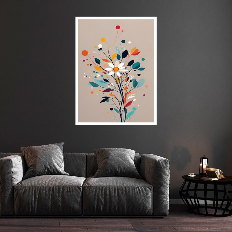 تابلو بکلیت طرح هنری مدرن گل مدل W-bu5789 فریم سفید