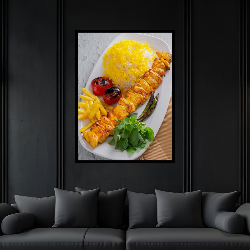 تابلو بکلیت طرح رستوران غذای سنتی ایرانی چلو جوجه کباب مدل B-bu7323 فریم مشکی