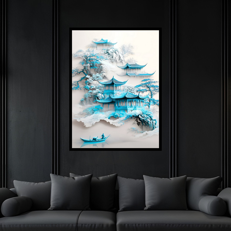 تابلو بکلیت طرح کلاسیک نوستالژی تاریخی معماری بنای چین مدل B-bu6983 فریم مشکی