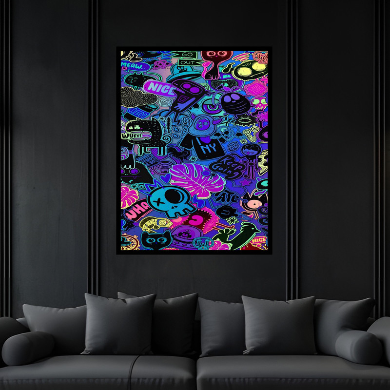 تابلو بکلیت طرح هنری نقاشی شهری فانتزی خفن مدل B-bu6410 فریم مشکی