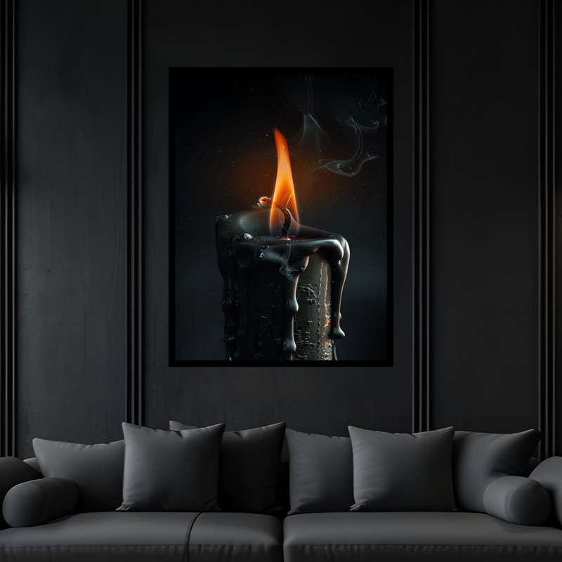 تابلو بکلیت طرح دکوری هنری آتش و سوختن شمع مدل B-bu5995 فریم مشکی