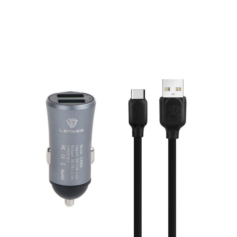 شارژر فندکی لنیز مدل CA 856 به همراه کابل تبدیل USB-C