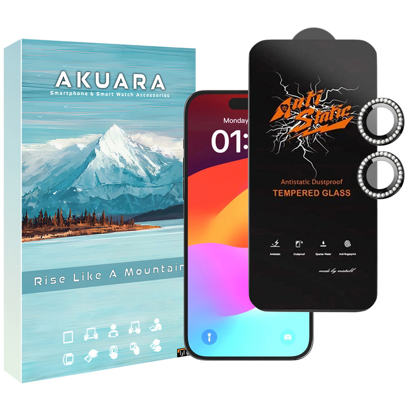 محافظ صفحه نمایش آکوآرا مدل AKU ASNG مناسب برای گوشی موبایل اپل iPhone 16 به همراه محافظ لنز دوربین