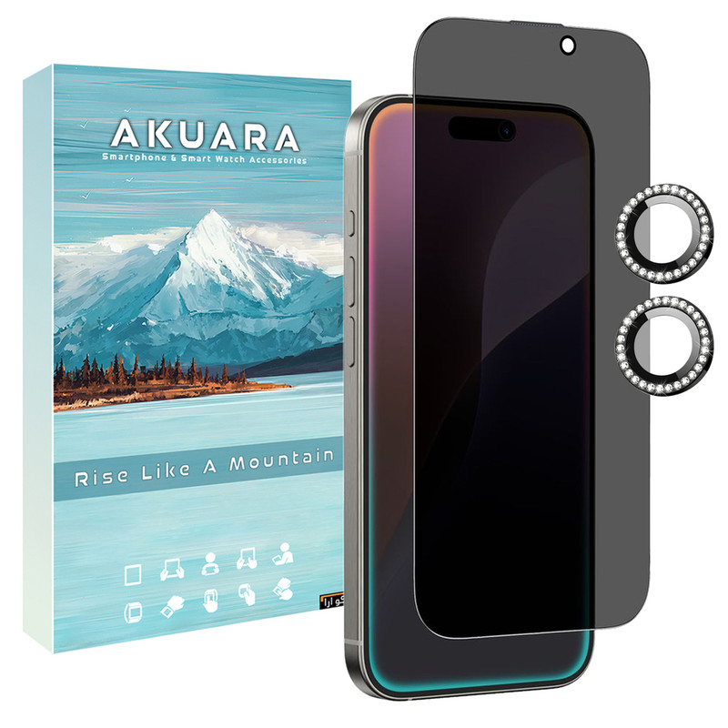 محافظ صفحه نمایش حریم شخصی آکوآرا مدل AKU PVNG مناسب برای گوشی موبایل اپل iPhone 12 به همراه محافظ لنز دوربین