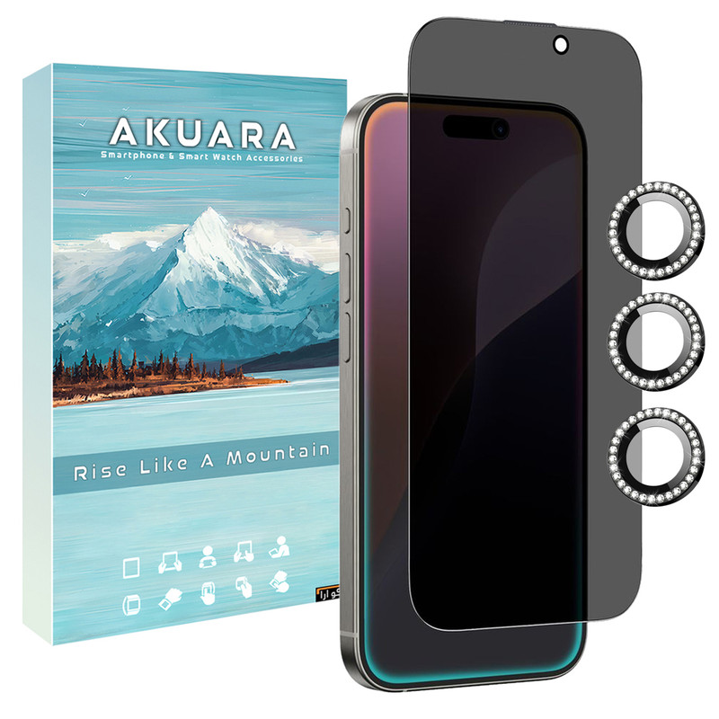 محافظ صفحه نمایش حریم شخصی آکوآرا مدل AKU PVNG مناسب برای گوشی موبایل اپل iPhone 14 Pro Max به همراه محافظ لنز دوربین