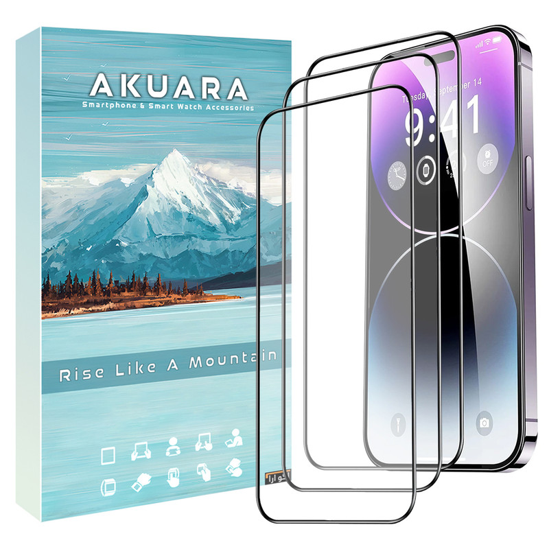 محافظ صفحه نمایش آکوآرا مدل Full AKU مناسب برای گوشی موبایل اپل iPhone 15 Pro مجموعه سه عددی