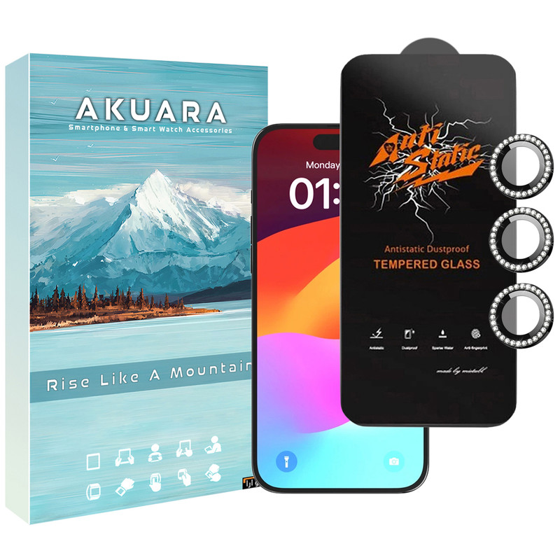 محافظ صفحه نمایش آکوآرا مدل AKU ASNG مناسب برای گوشی موبایل اپل iPhone 14 Pro Max به همراه محافظ لنز دوربین