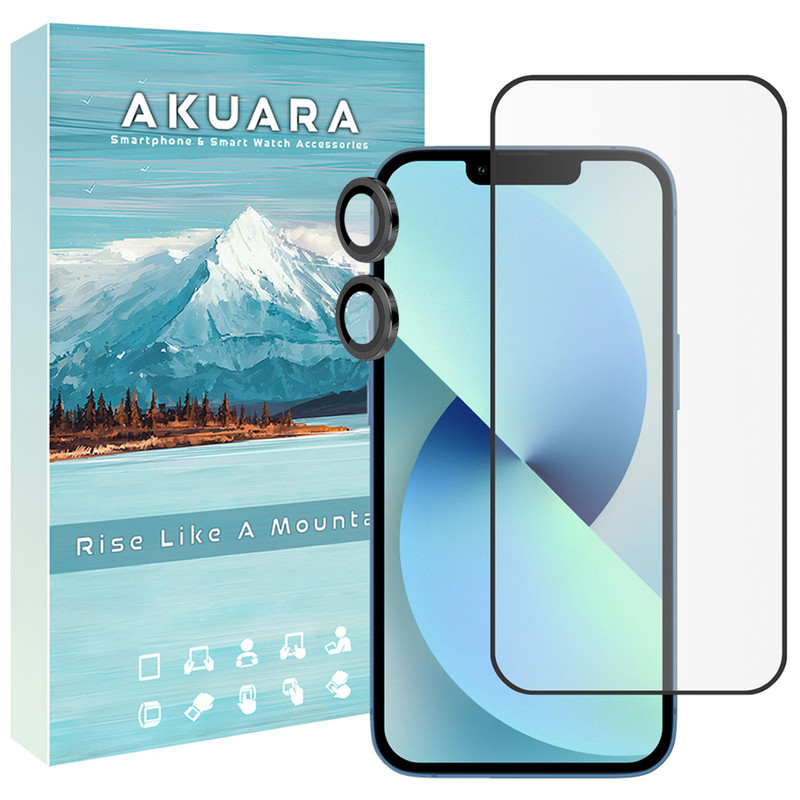 محافظ صفحه نمایش آکوآرا مدل AKU flrn مناسب برای گوشی موبایل اپل iPhone 13 به همراه محافظ لنز دوربین