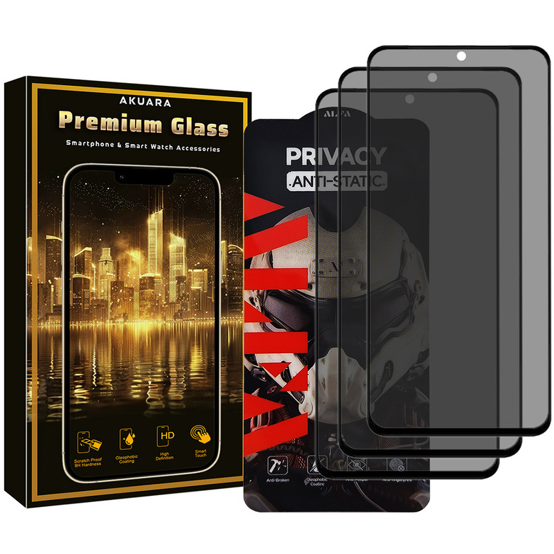 محافظ صفحه نمایش حریم شخصی آکوآرا مدل Premium P3 مناسب برای گوشی موبایل سامسونگ Galaxy A71 / A73 / A81 / M51 / M52 / M54 / M62 / F62 / Note 10 Lite / S10 Lite مجموعه سه عددی