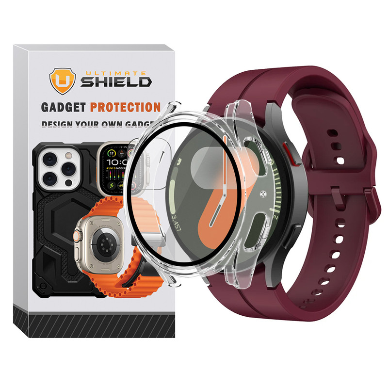 بند آلتیمیت شیلد مدل Silic ORG_Clear GRD مناسب برای ساعت هوشمند سامسونگ Galaxy Watch 7 44mm به همراه کاور