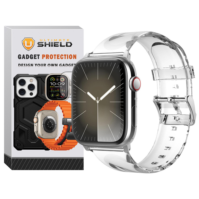 بند آلتیمیت شیلد مدل Transparent Silicone مناسب برای اپل واچ سری SE2021/7/8/9 سایز 45mm
