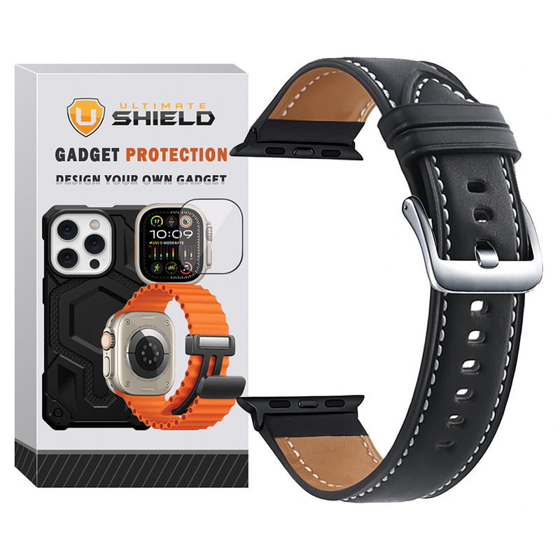 بند آلتیمیت شیلد مدل Leather SM BK مناسب برای اپل واچ 38/40/41 میلی متری سری Se/1/2/3/4/5/6/7/8/9