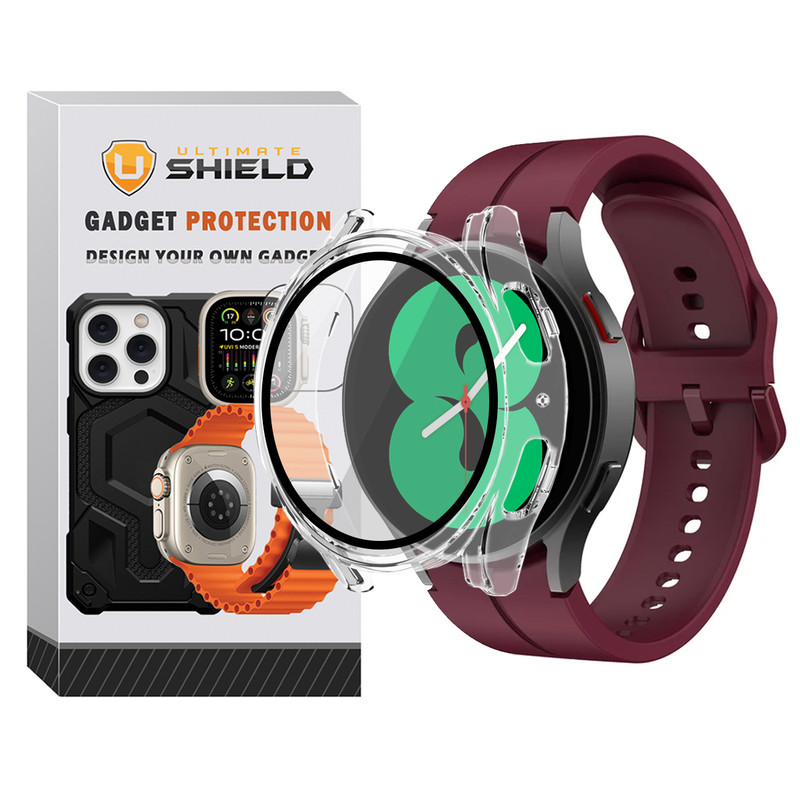 بند آلتیمیت شیلد مدل Silic ORG_Clear GRD مناسب برای ساعت هوشمند سامسونگ Galaxy Watch 4 44mm به همراه کاور