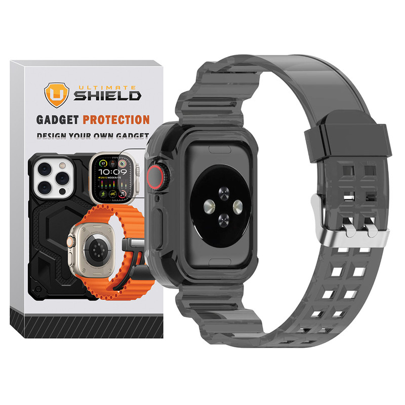 بند آلتیمیت شیلد مدل Transparent Shock مناسب برای اپل واچ 45 mm سری 7/8/9 به همراه کاور