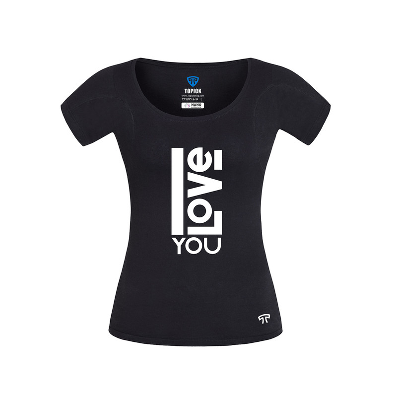 تیشرت آستین کوتاه زنانه تاپیک مدل ضد تعریق طرح LOVE