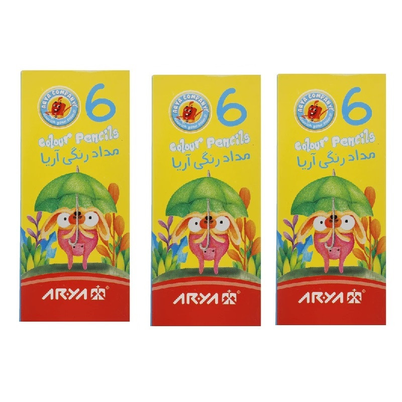 مداد رنگی 6 رنگ آریا کد 121 مجموعه 3 عددی 