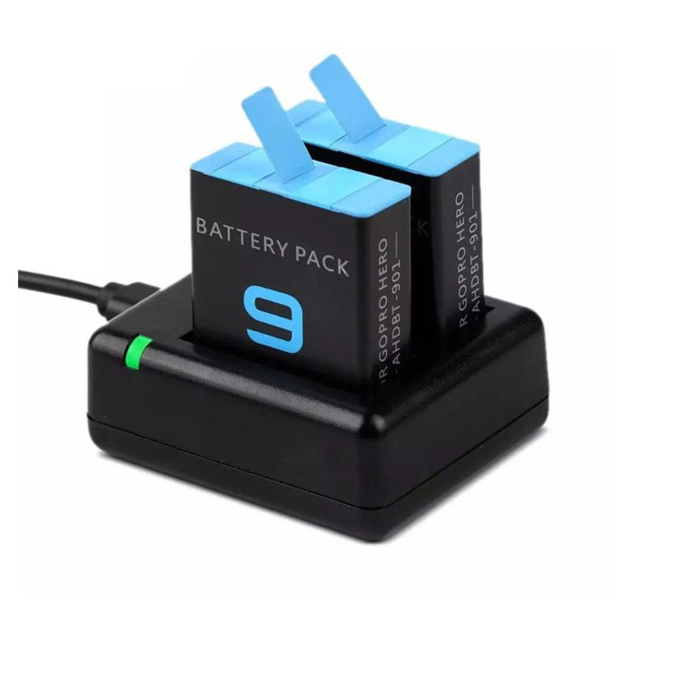 شارژر باتری دوربین مدل H-9 مناسب برای دوربین ورزشی گوپرو Hero 9 به همراه 2 عدد باتری لیتیومی قابل شارژ