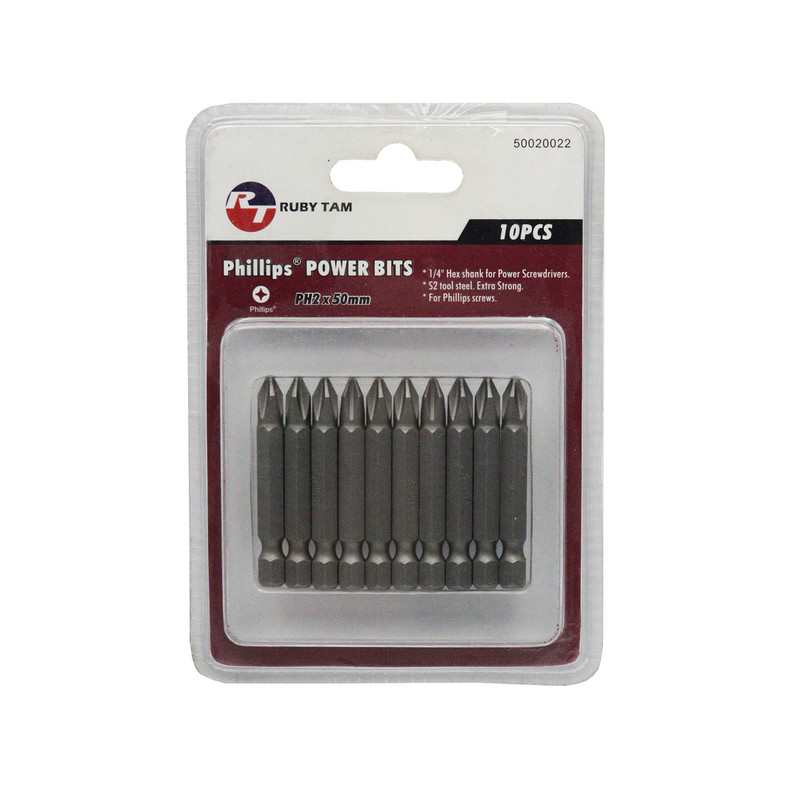 سری پیچ گوشتی چهارسو روبی تام مدل بیت خور کد YP-PH2*50MM بسته 10 عددی