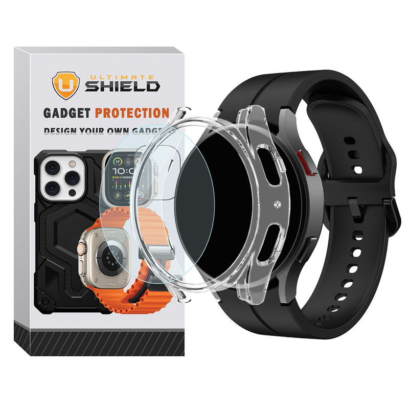 بند آلتیمیت شیلد مدل Silic ORG_Clear GRD مناسب برای ساعت هوشمند سامسونگ Galaxy Watch 4 Classic 46mm به همراه کاور