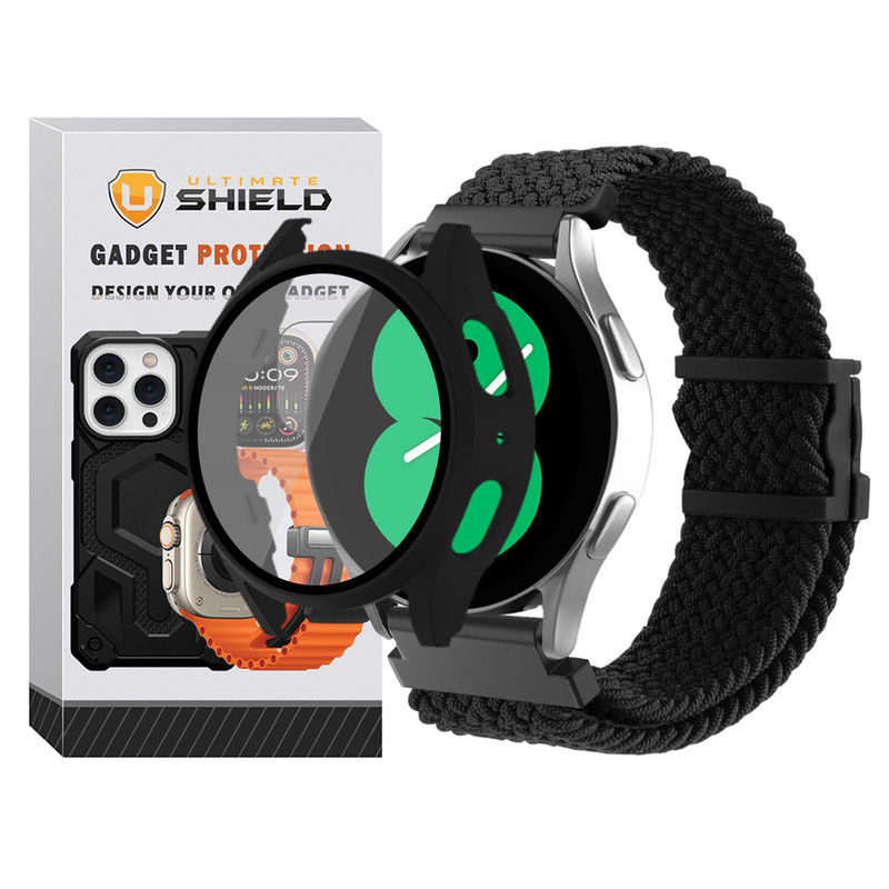 بند آلتیمیت شیلد مدل Braided_Mag_GRD مناسب برای ساعت هوشمند سامسونگ Galaxy Watch 4 44mm به همراه کاور
