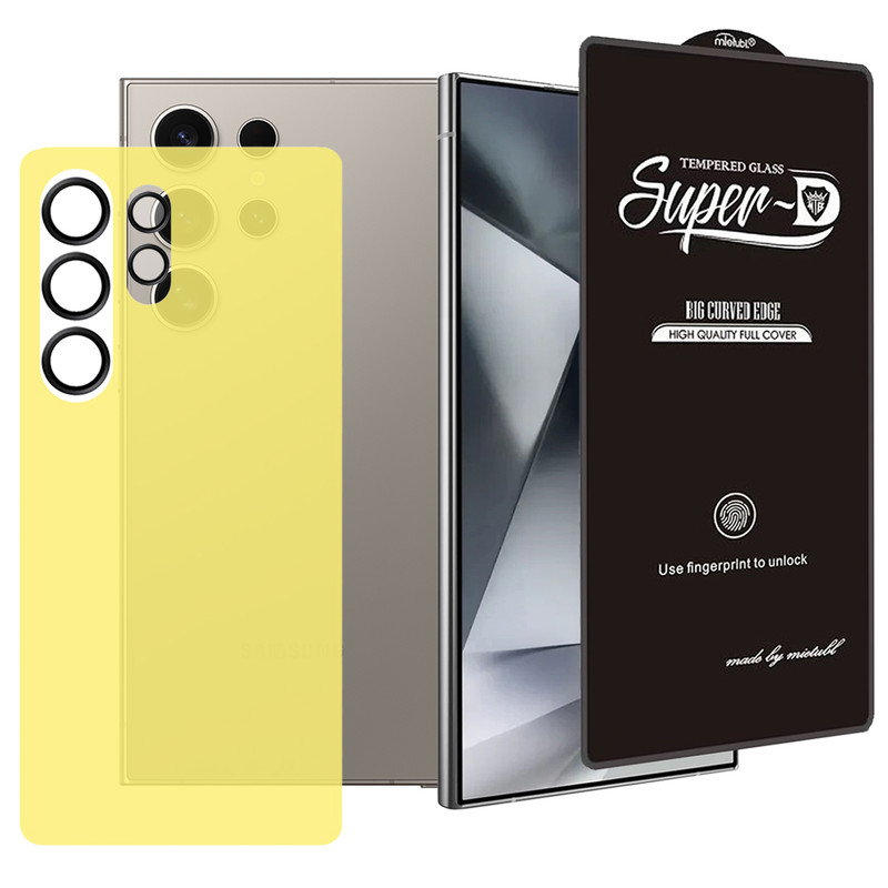 محافظ صفحه نمایش آکوآرا مدل SuperD-Back-Ring مناسب برای گوشی موبایل سامسونگ Galaxy S25 Ultra 5G به همراه محافظ پشت و محافظ لنز