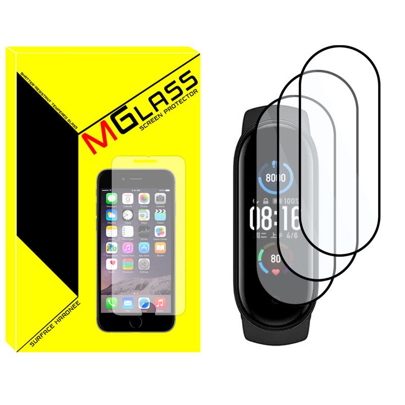 محافظ صفحه نمایش ام‌گلس مدل GLS_Pmma مناسب برای ساعت هوشمند شیائومی Mi Band 5 12mm بسته سه عددی