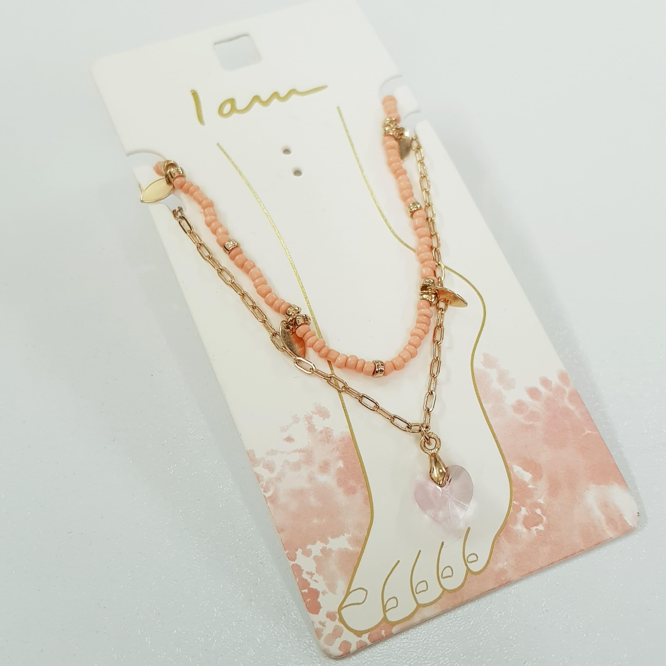 پک دو تایی پابند طلایی آویز قلب کریستالی صورتی ، دارای دو قفل مجزا