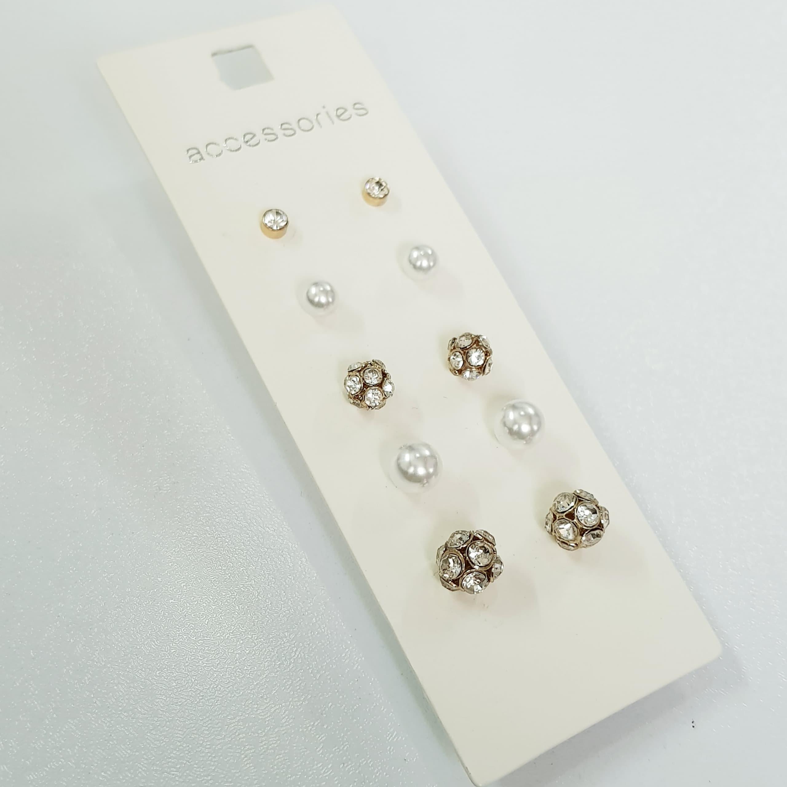 پک پنج جفتی اقتصادی گوشواره گلگوش طلایی نگین دار و مرواریدی