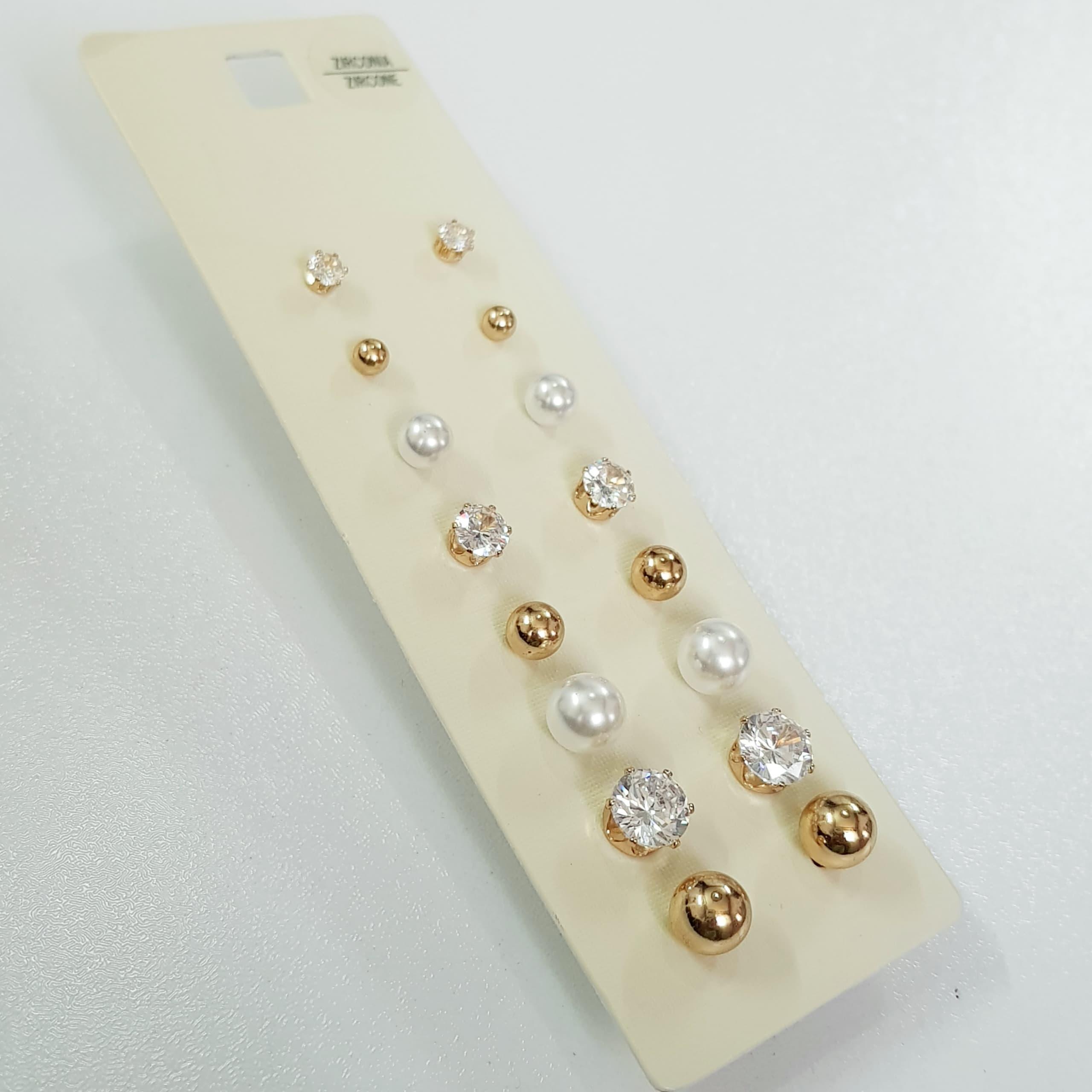 پک اقتصادی هشت جفتی گوشواره گلگوش مروارید و سنگ زیرکنیا