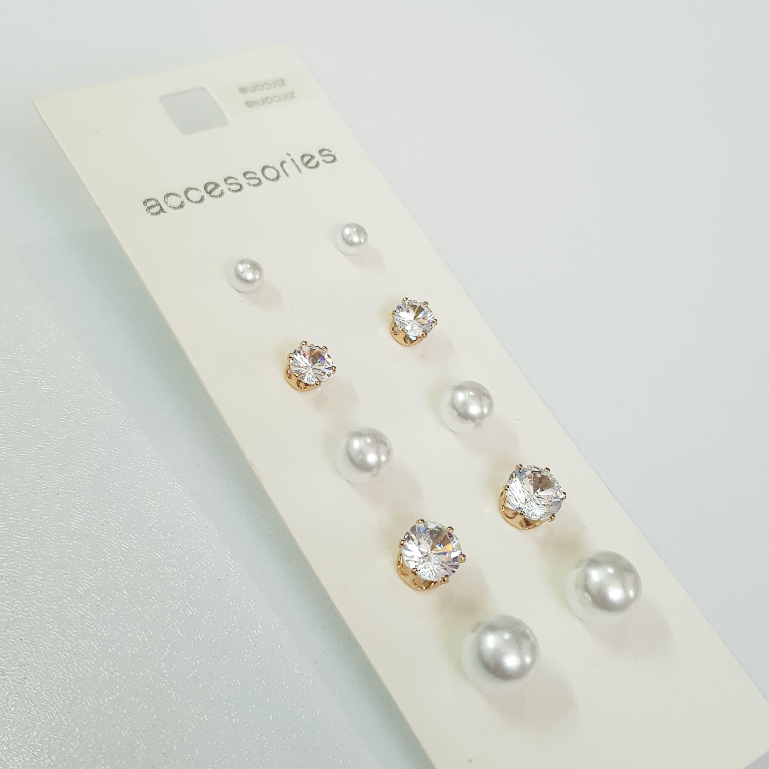 پک پنج جفتی اقتصادی گوشواره گلگوش نقره ای سنگ زیرکنیا و مروارید ،