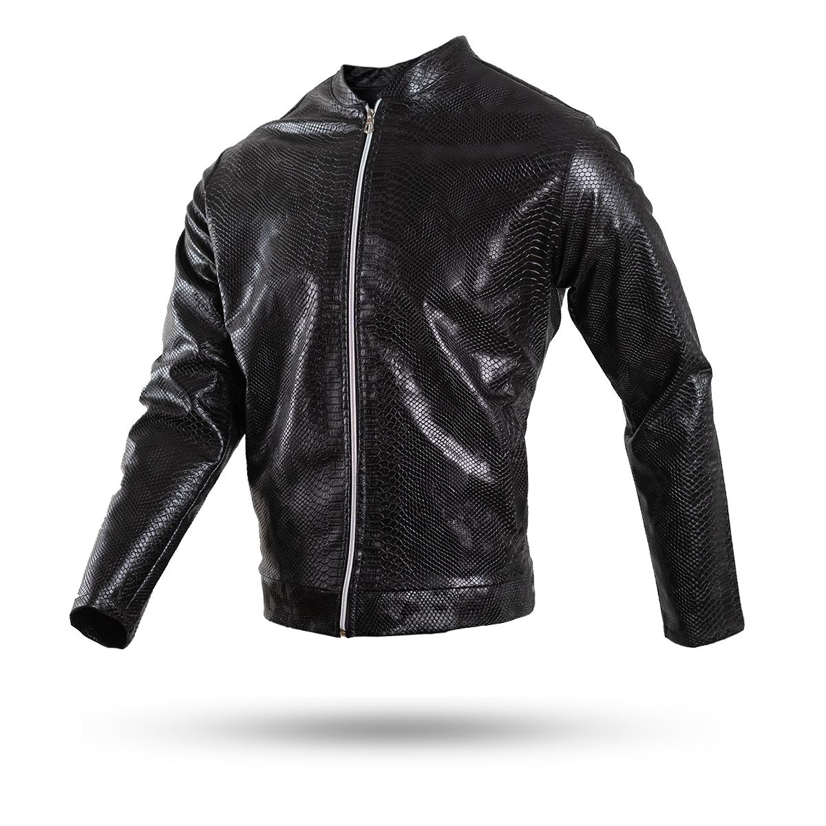 کاپشن چرم طرح پوست مار ساده مردانه مدل یاسان