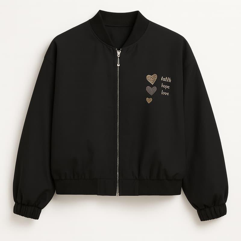 بامبر زنانه گلدوزی 3 قلب مشکی فری سایز