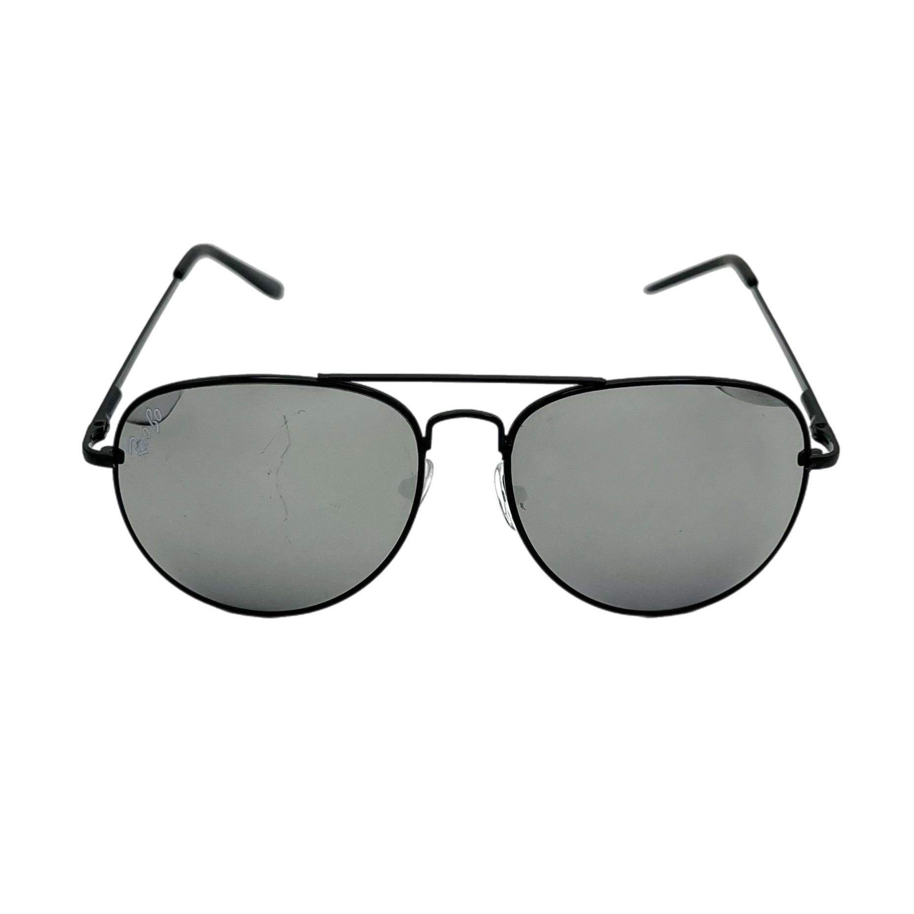 عینک آفتابی زنانه و مردانه مدل خلبانی عدسی جیوه‌ای نقره‌ای فریم مشکی