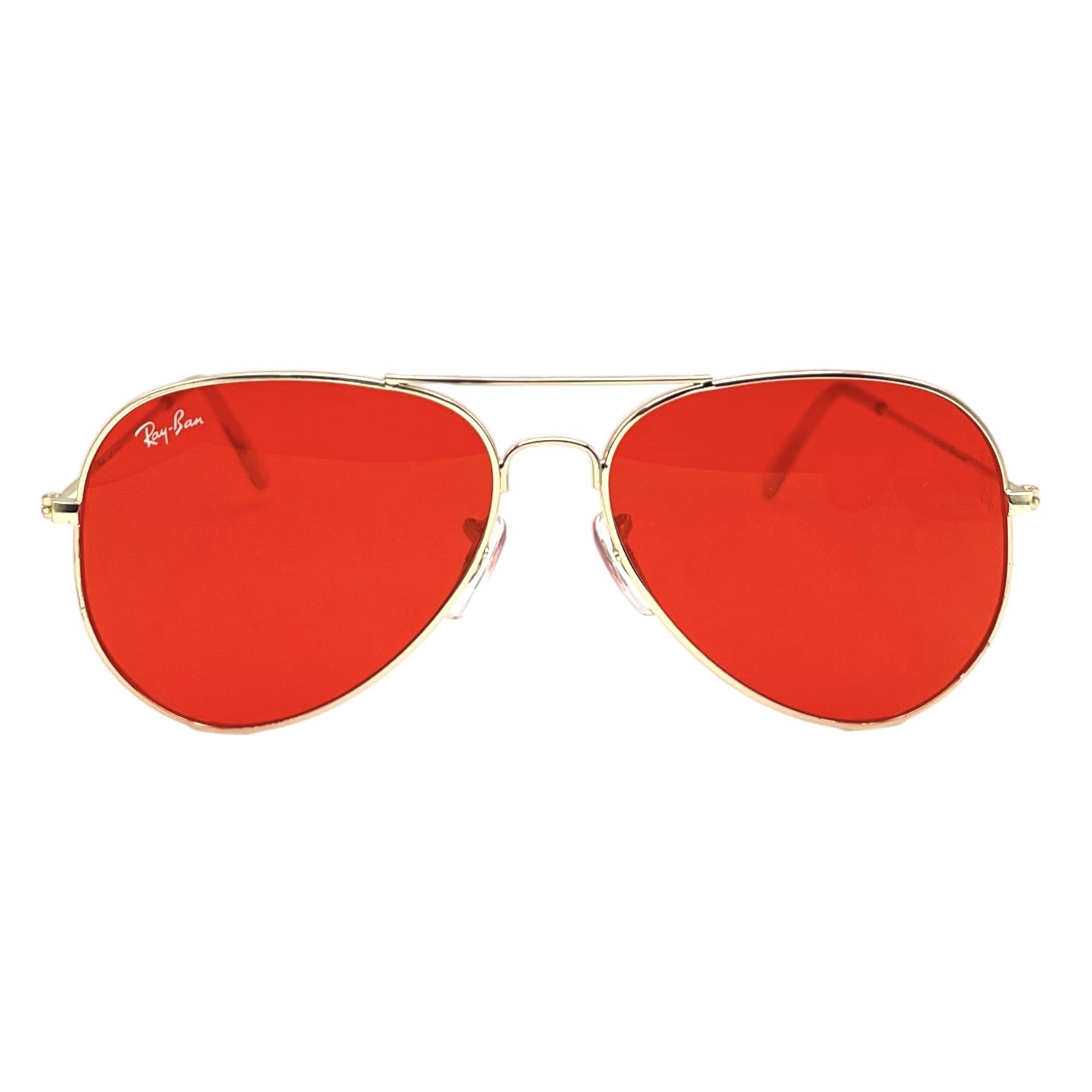 عینک آفتابی و شب زنانه و مردانه مدل خلبانی عدسی قرمز فریم طلایی
