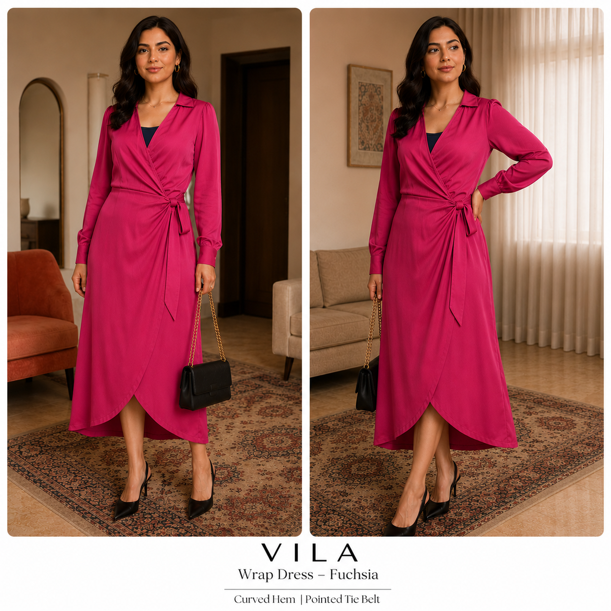 پیراهن زنانه کرپ Vila ویلا اورجینال مدل هفت چپ و راست Wrap Dress ، کد ۰۷۰۴۰۵