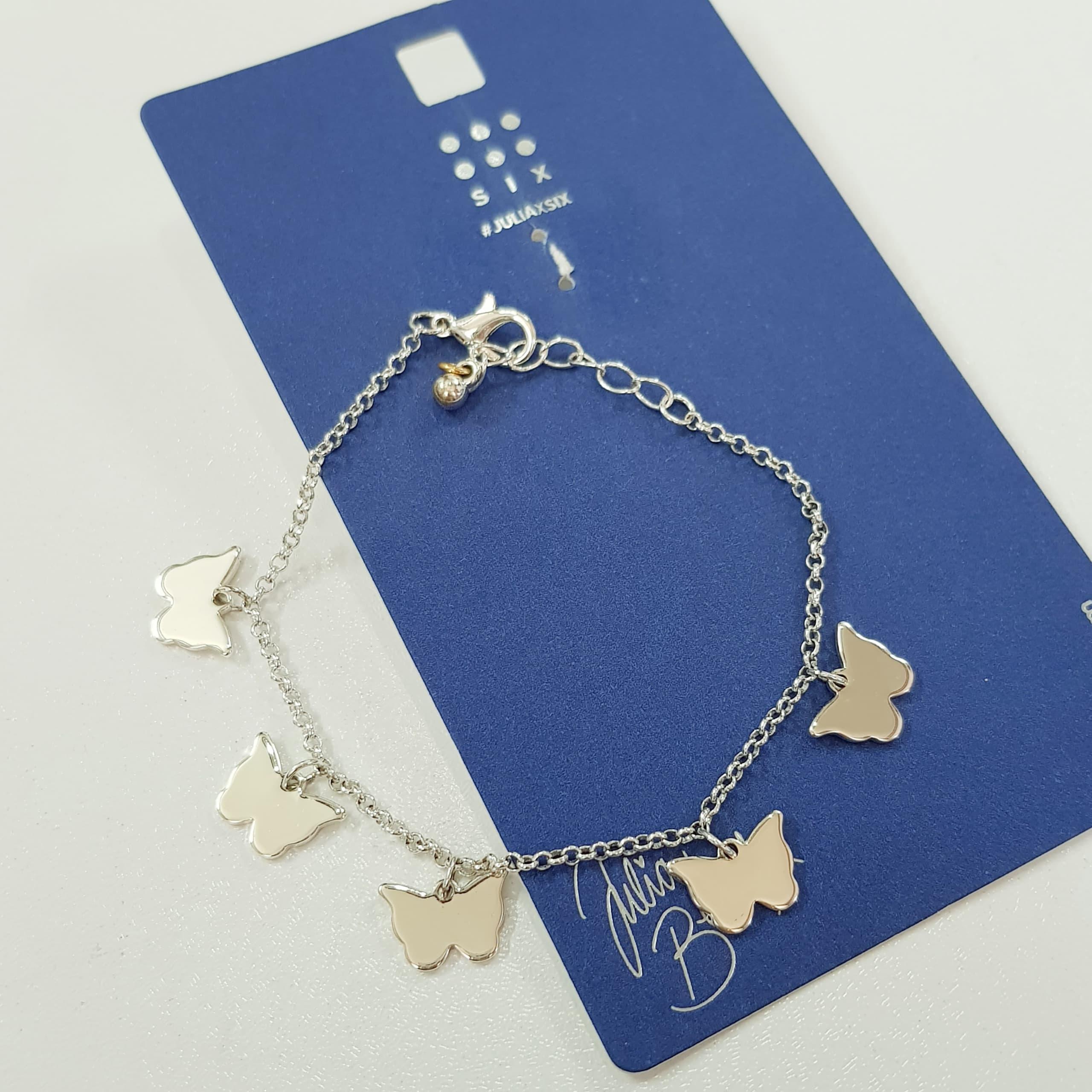 دستبند نقره ای آویز پروانه ،  فری سایز قابل تنظیم