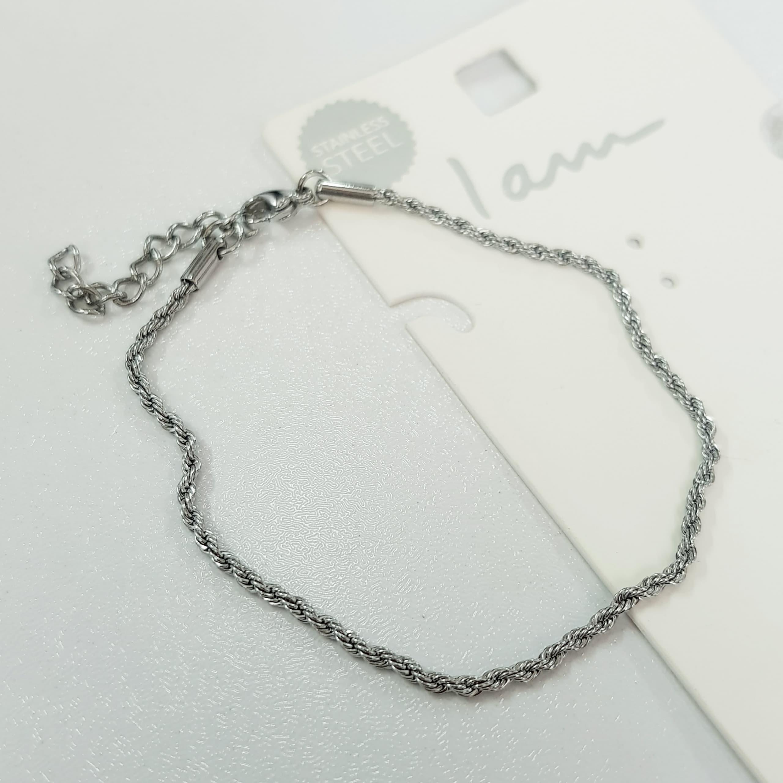 دستبند زنجیر طنابی استیل ، قابل استفاده دایم روزانه،  قابل استفاده در حمام و استخر