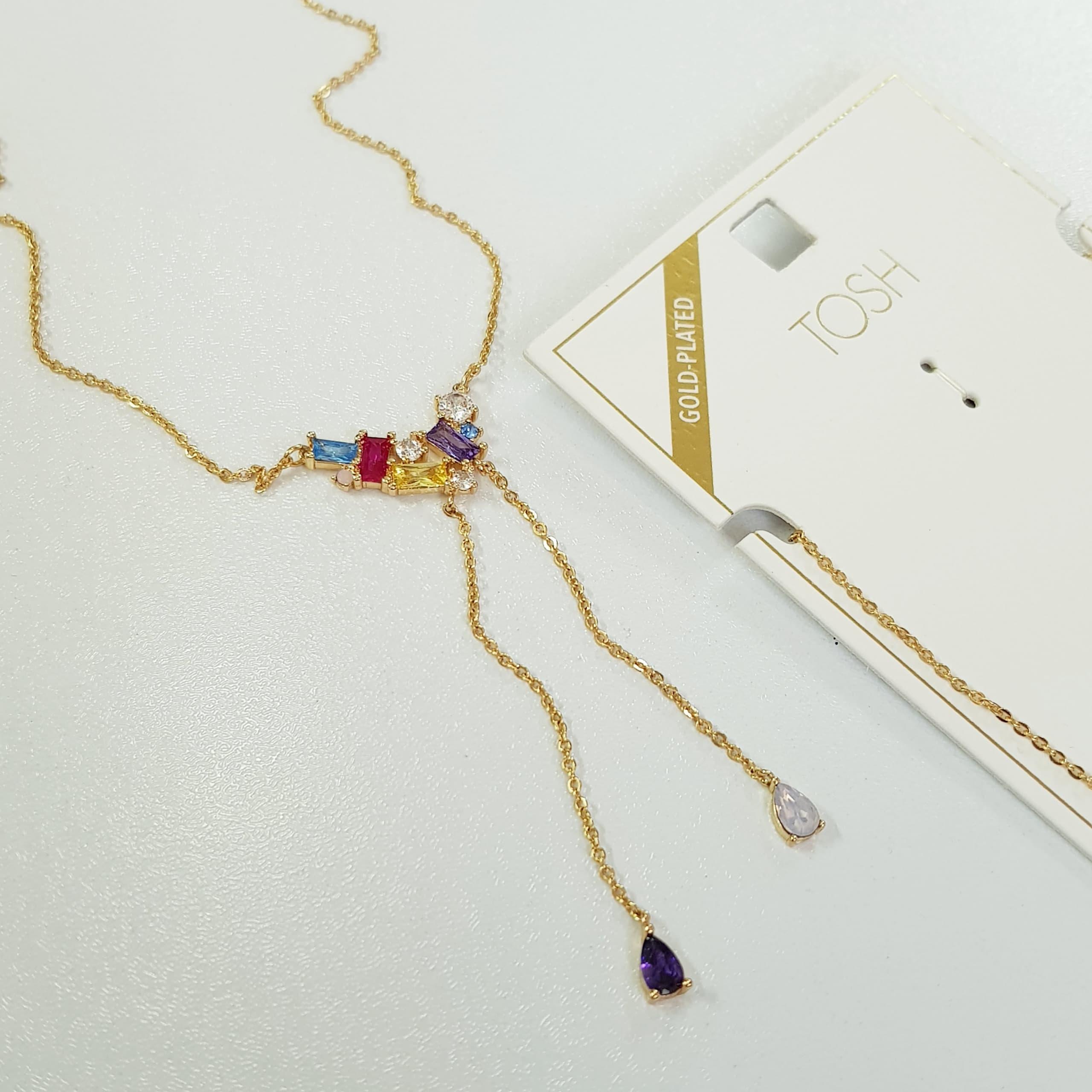 گردنبند آبکاری طلا نگین مولتی کالر باگتی  ، فوق العاده زیبا و ظریف