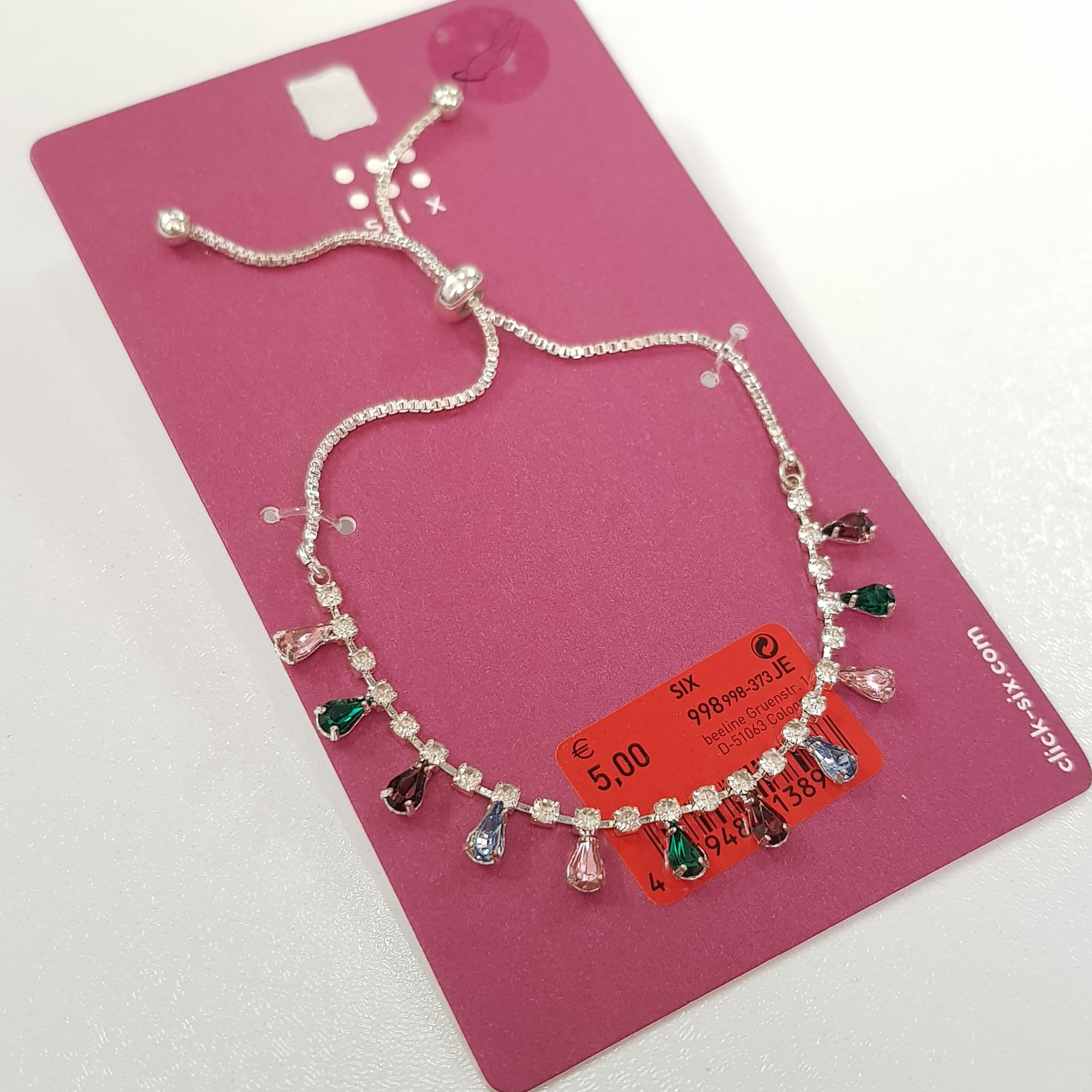 دستبند قفل آسانسوری زنجیر تنیسی فول نگین با آویز کریستال رنگی فری سایز