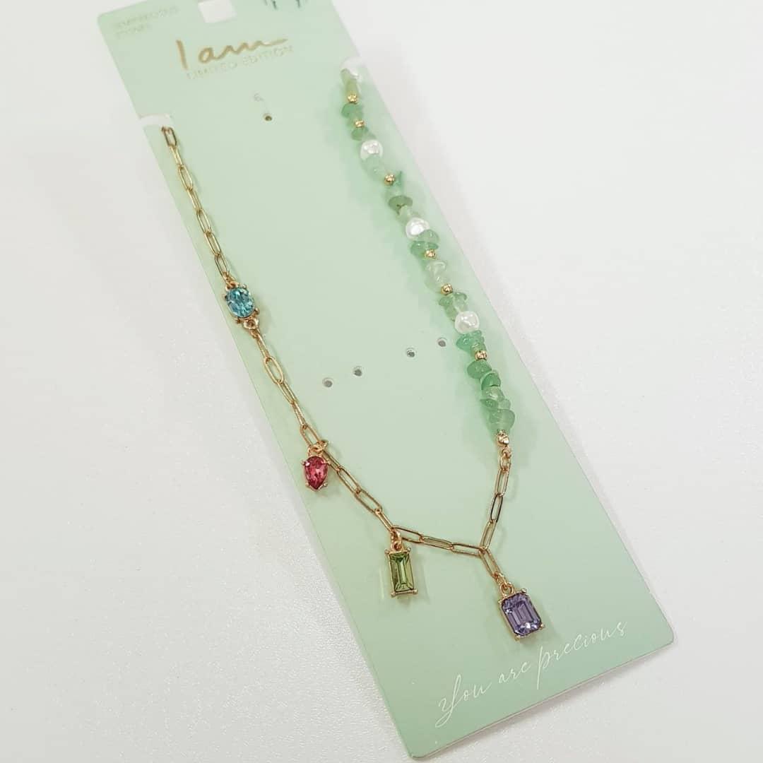 گردنبند طلایی کار شده با سنگ آونتورین سبز اصل  ، از سری لیمیتد ادیشن iam